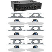 Dayton Audio DA40T 40W 70V Tabletop Mixer-Amplifier with (6) 8" Ceiling Speaker plus Tile Bridge